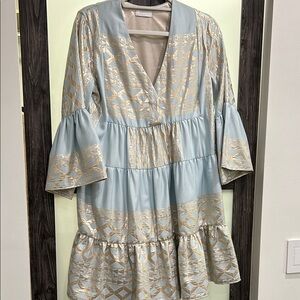 Elegant Blue and Gold Patterned Dress